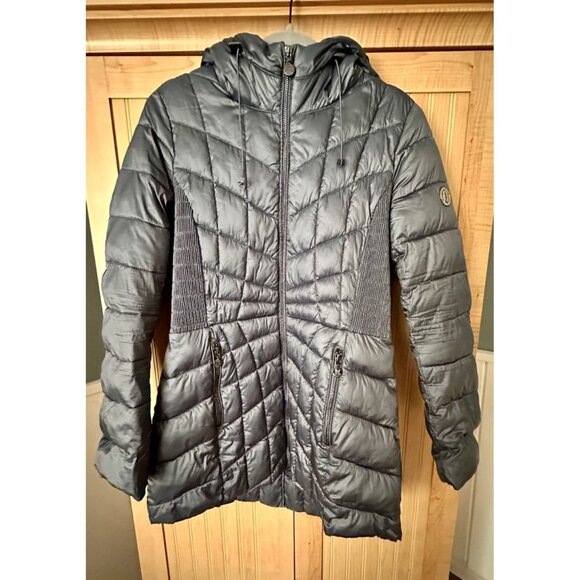 BERNARDO Ladies' Blue Hooded EcoPlume Packable Quilted Puffer Winter Coat Size M - Picture 14 of 14